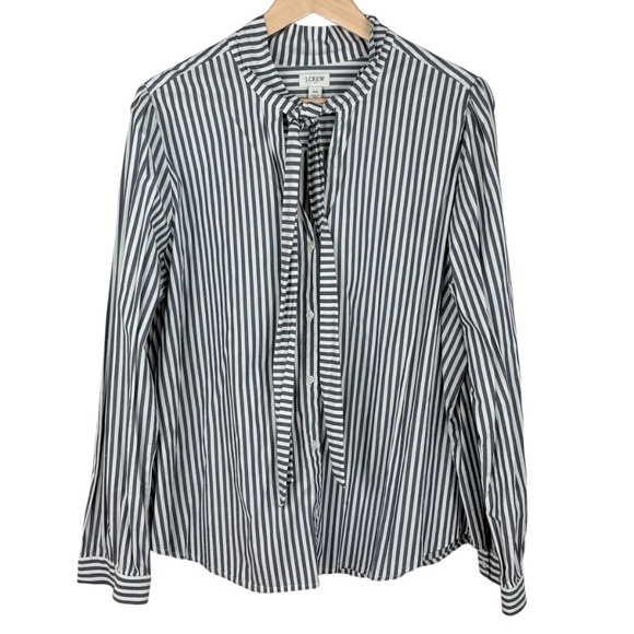 J.Crew Factory Blue & White Striped Bow Tie-Neck Button Down Blouse Sz 2X Preppy - Picture 4 of 11
